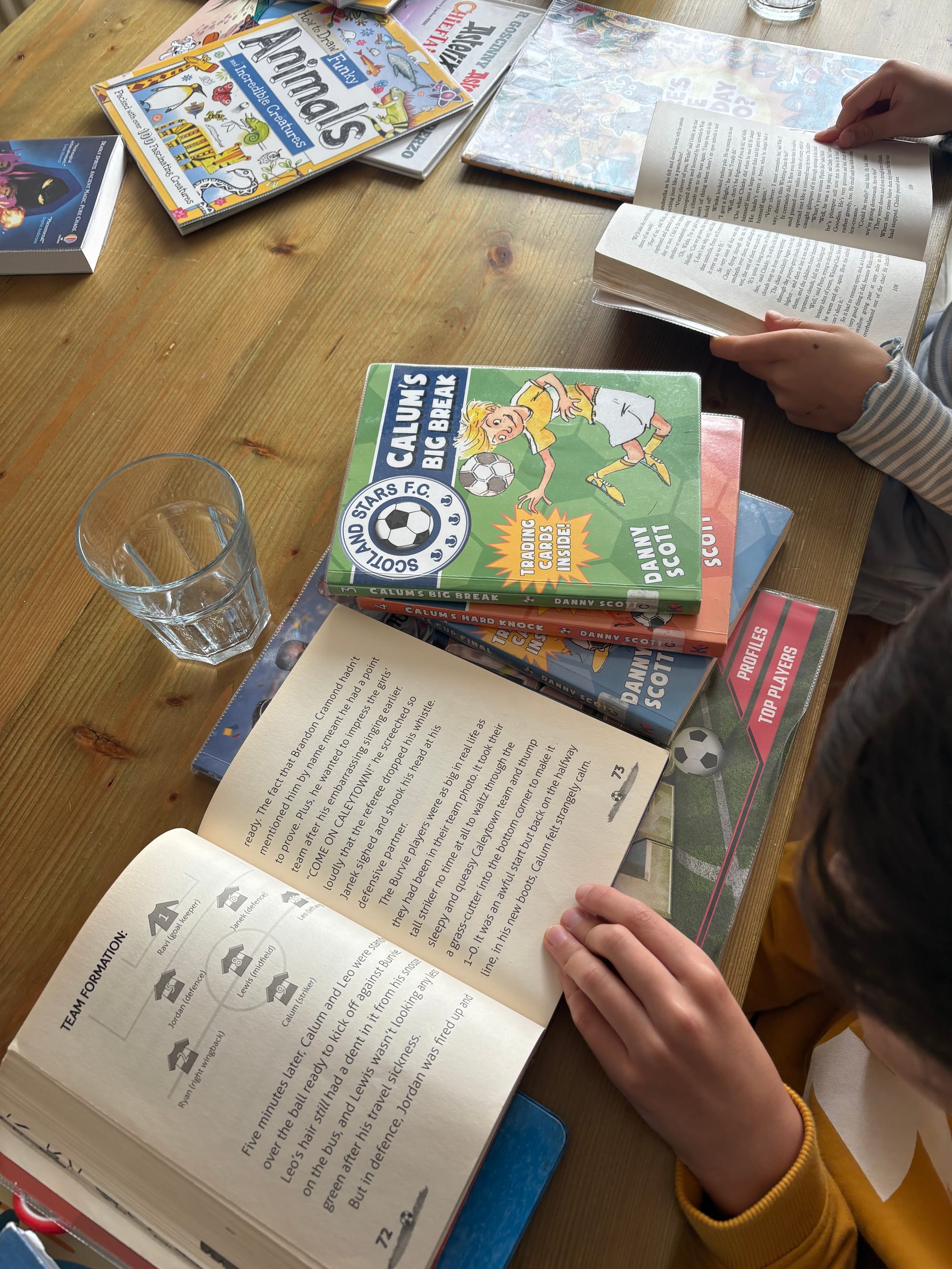 Piles of books on a table