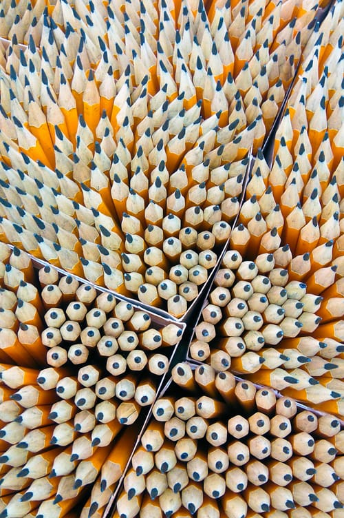 A bird's eye view of lots of pencils